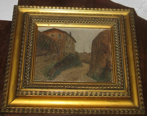 1916 olio cartone via - su,